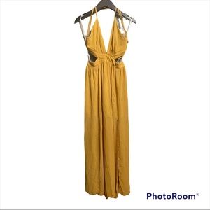 Papaya Womens Gown Dress Yellow Front Slit Tie M